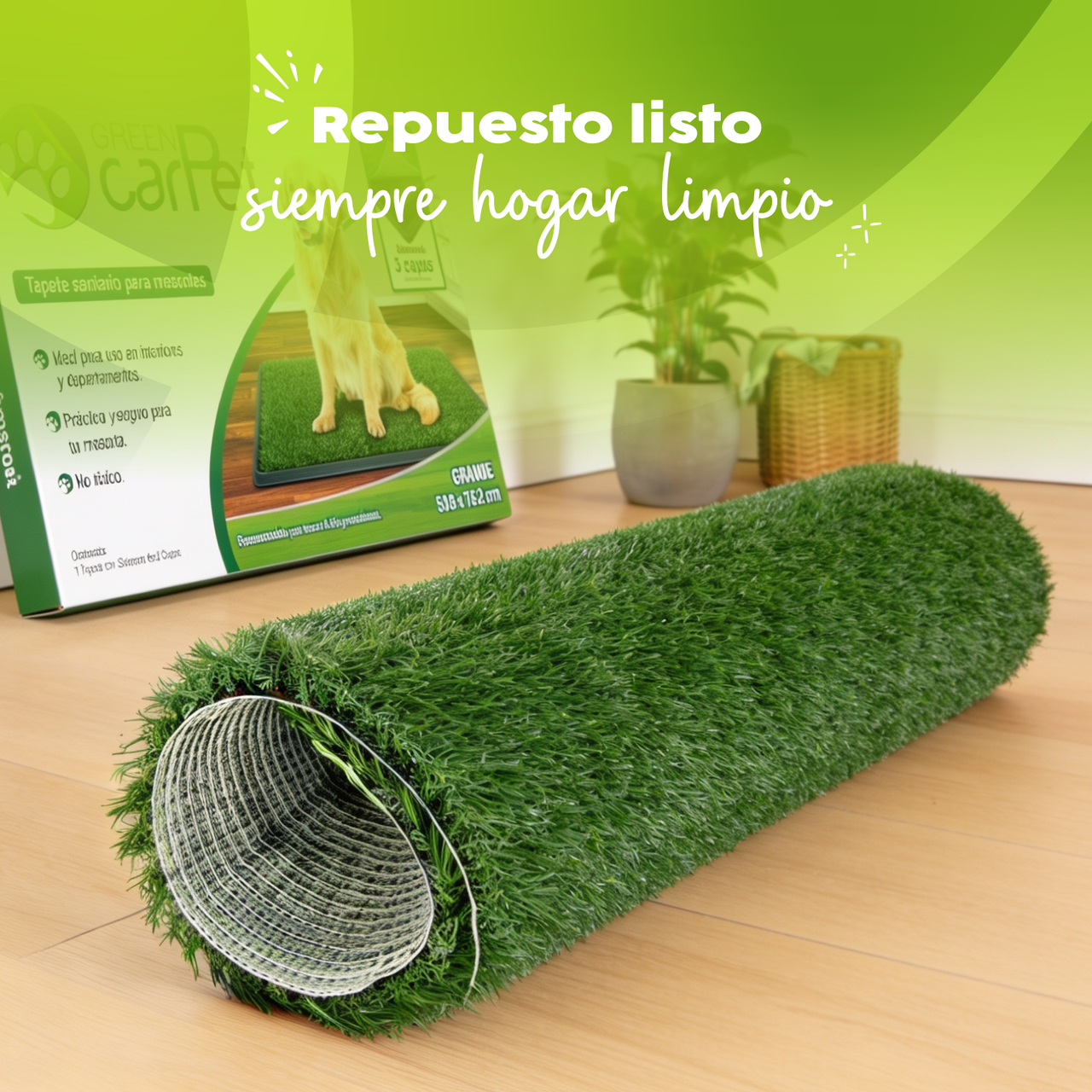 Repuesto de Pasto Sintético Mediano 50 x 63 cm Green Carpet® | Compatible con Charola Green Carpet